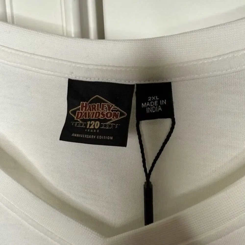 Harley Davidson Women's V Neck White Shirt 120th‎ Anniversary Large Eagle Design